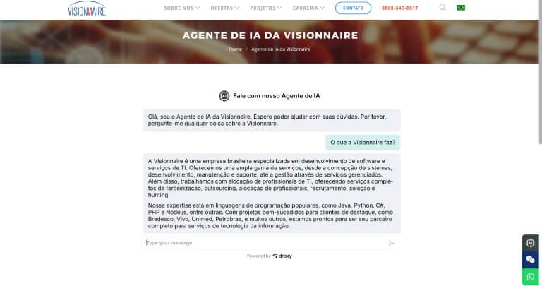 Caso de Sucesso: Visionnaire - Desenvolvimento de Agente de IA para Atendimento gil ao Cliente - Visionnaire | Fbrica de IA | Fbrica de Software